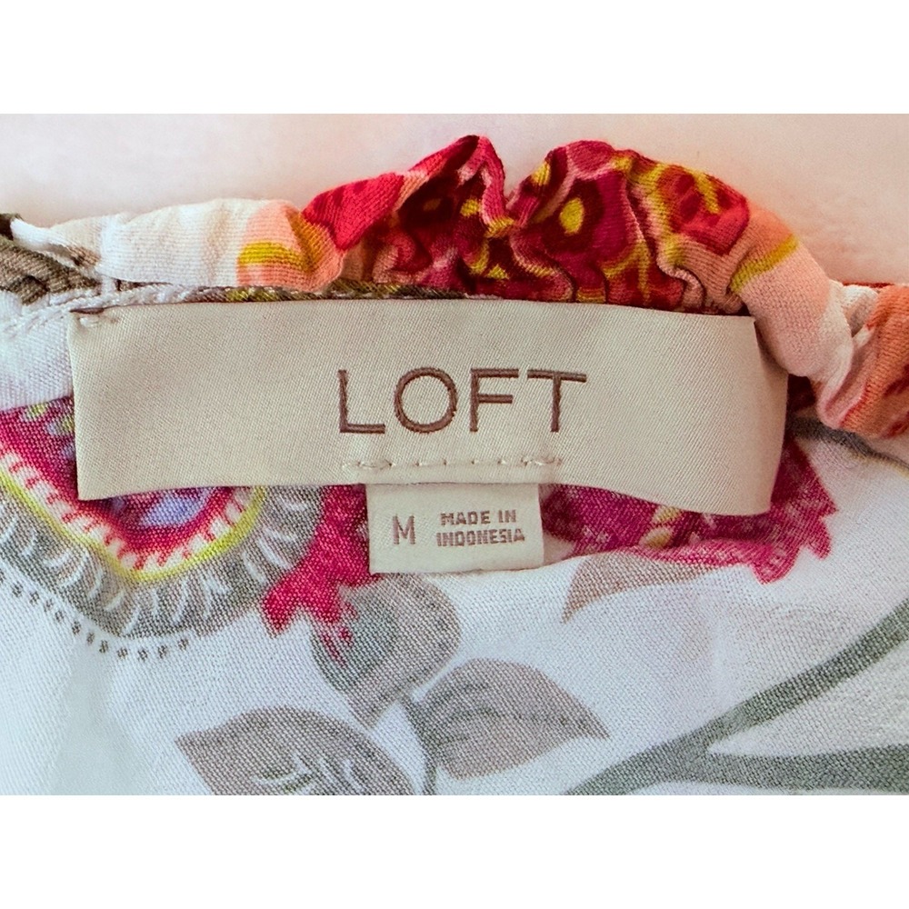LOFT‎ Floral Boho Blouse M Lightweight Viscose Peasant Top - Picture 6 of 10